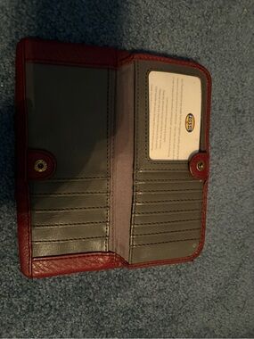 Fossil Red Leather Wallet Phone Case with Gray Interior